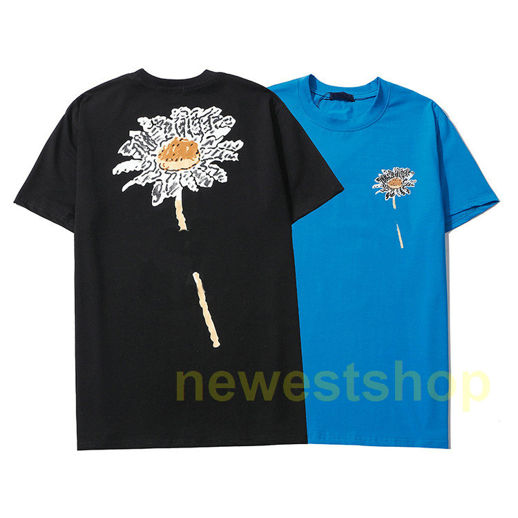 

2021 new Summer designer brand mens paris Letter flowers print t shirts high quality t shirts Fashion t-shirt Women Casual cotton tee, Blue