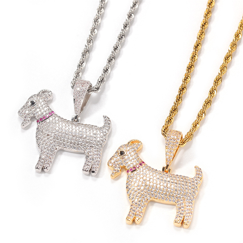 

Lovely Men Women Necklace Gold Silver Colors Bling CZ Diamond Goat Pendant Necklace for Mens Women Nice Gift