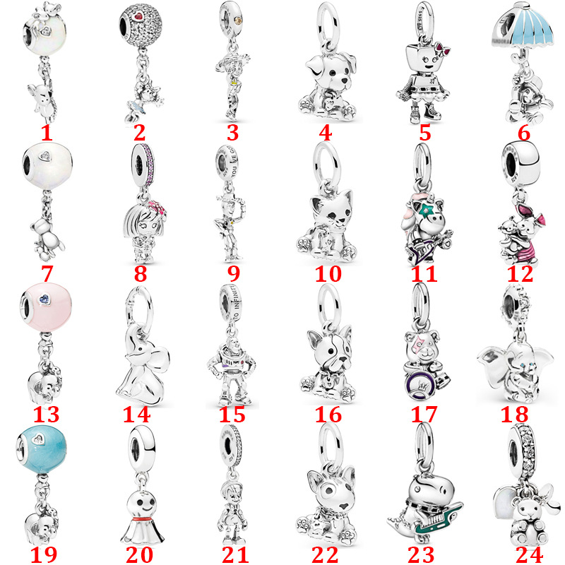 

New 925 Sterling Silver charms Cute bear milk bottle Buzz Lightyear robot string pendant DIY beads Fit Pandora bracelet for women jewelry gift
