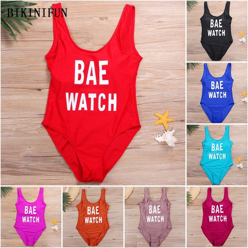 

Classic BAE WATCH Letter Print One Piece Suit Girl Swimsuit Women Monokini S- Backless Bathing Suit High Cut Swimwear Bodysuit Y200824, Rose red