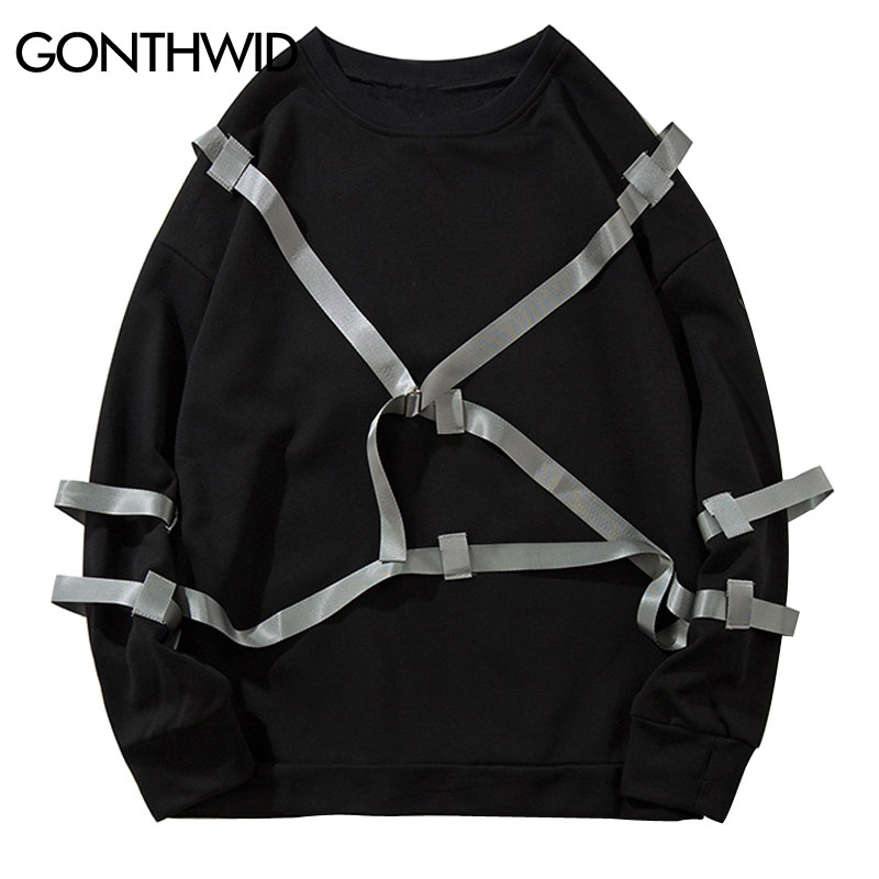 

Ribbons Pullover Sweatshirts Hoodies Streetwear Men Hip Hop Punk Rock Solid Color Tops Hipster Fashion Casual Hoodie, Gray