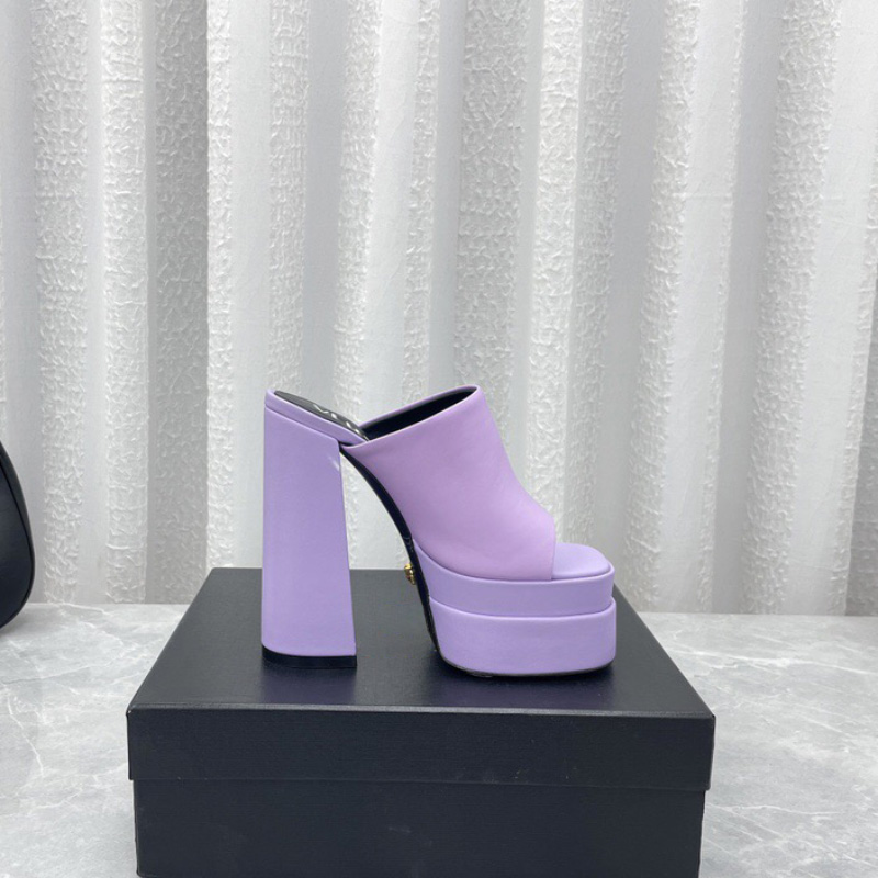 

Medusa platform sandals mules calf Leather slides chunky block high Heels slip on open toe women Luxury Designers street style shoes 15.5CM heels sandal, Red