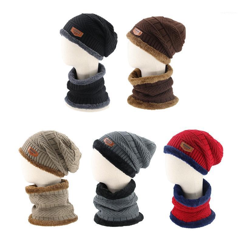

2Pcs Winter Chunky Knit Beanie Hat Circle Scarf Set Plush Lined Warm Skull Cap1