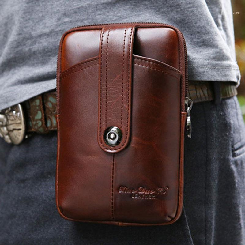 

Men's Genuine Leather Cowhide Vintage Snap Button Belt Hip Fanny Pack Waist Bag Purse For Cell Mobile/Phone Case Cover Skin1, Brown