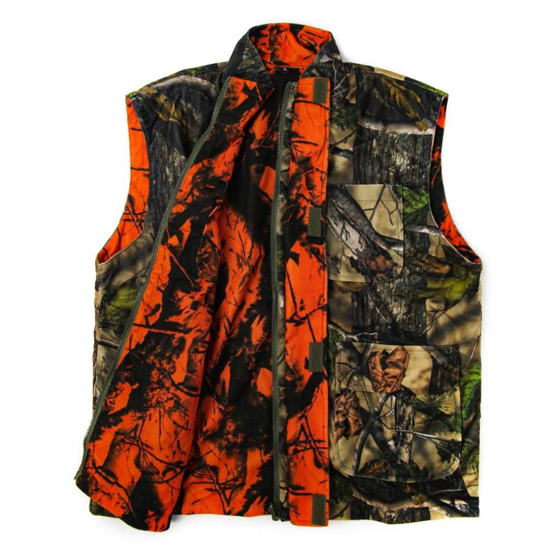 

GUGULUZA Outdoor Hunting Vest Zip Camo+Orange Safety Waistcoat Sneaky Leaf Woodland, As pic