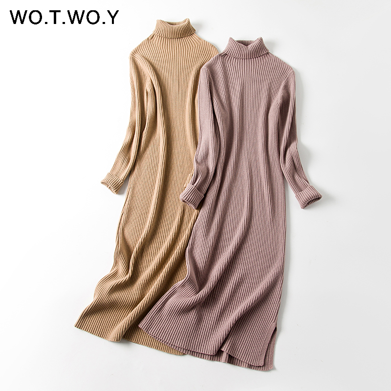 

WOTWOY Winter Long Straight Sweater Dresses Women Casual Thick Knitted Turkleneck Dress Woman Slim Mid-Calf Dress Lady Blue 201110, Sd20169black