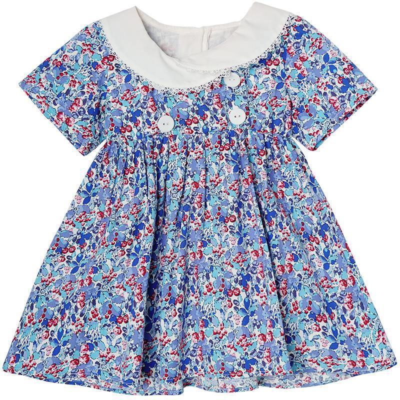 

2021 New Princess Summer Flowers Print Kids Girls Party Costume Children Clothing 1-7y A41y, Blue
