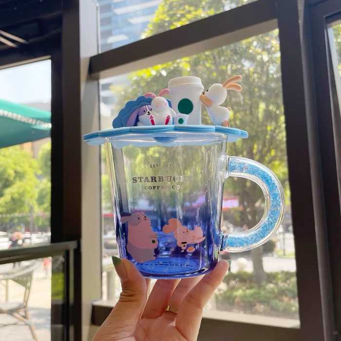 

The latest 12OZ Starbucks glass coffee mug, blue gradient bunny style water cup, separate box packagingLA4A, Write color after purchase