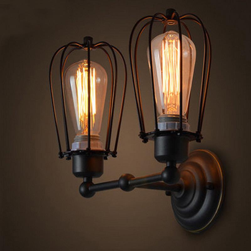 

Attic retro double grapefruit wall lamp American rustic wrought iron antique restaurant corridor wall LED lamp