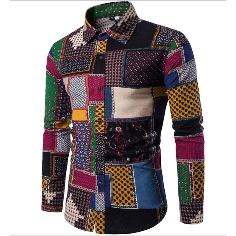

HOT SALE Plus Size Men Floral Print Slim Fit Shirt Long Sleeve Shirts, Black