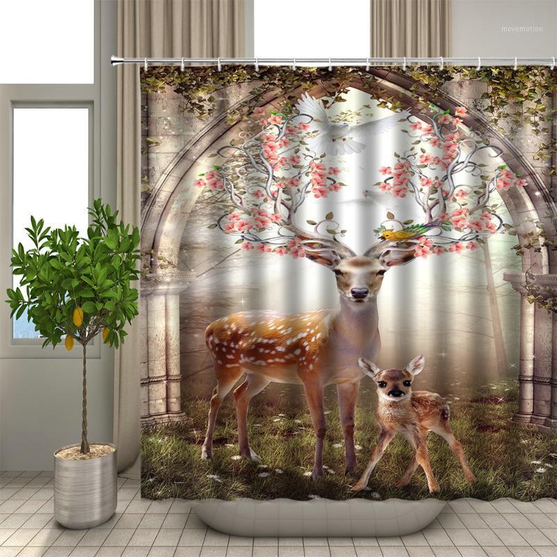 

Landscape Shower Curtains Bathroom Decor Wild Animal Deer 3D Flower Home Bathtub Waterproof Machine Washable Polyester Curtain1