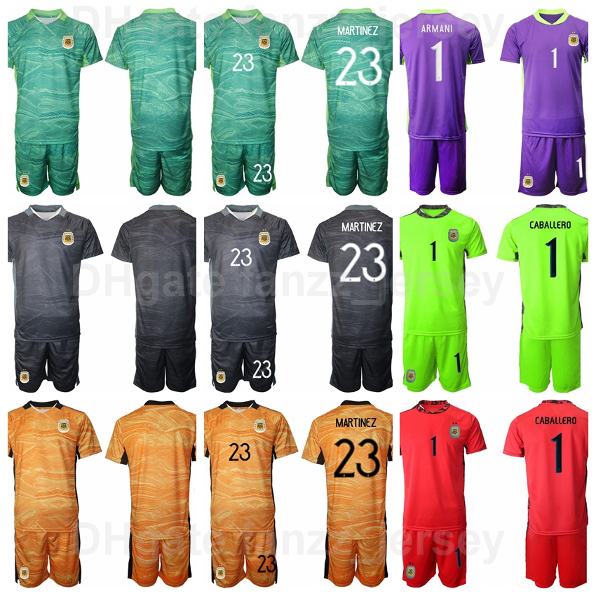 

Goalkeeper GK Argentina Soccer 23 Agustin Marchesin Jersey Set Goalie 1 Juan Musso 1 Sergio Romero Football Shirt Kits Uniform Black Purple Red Brown With Short, Green