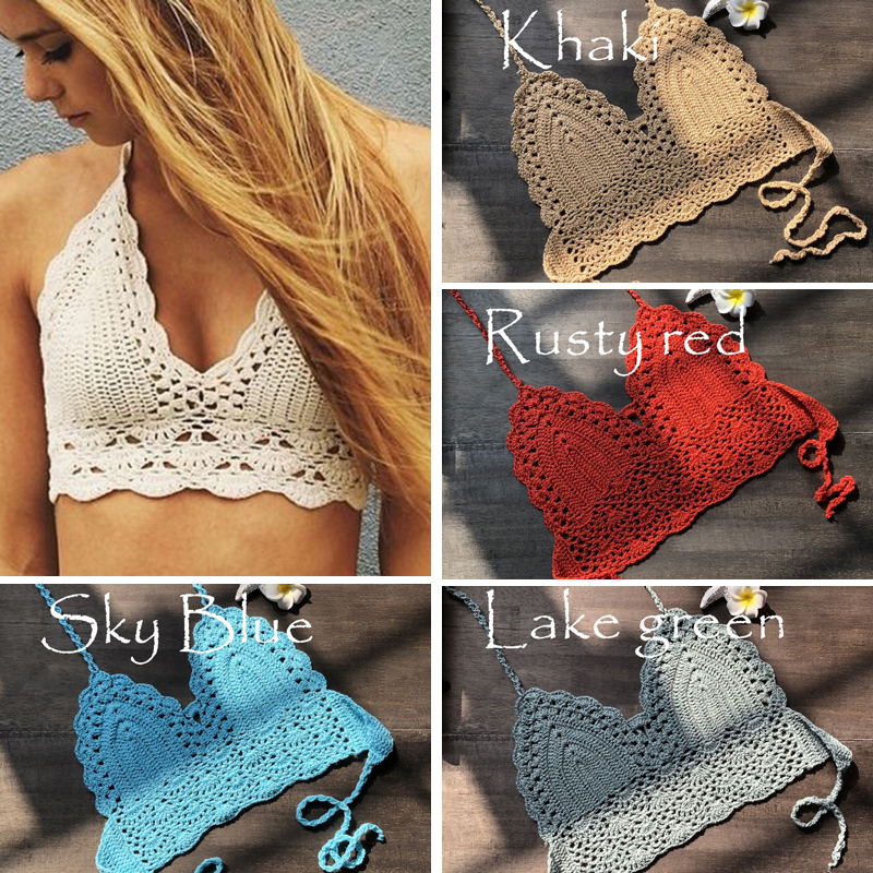 

Women Crochet Knit Bralette Boho Beach Halter Bikini Bra Swimwear Crop Top Lace Vest Knitted Bra Boho Beachwear Bikini Tank Hot, Red