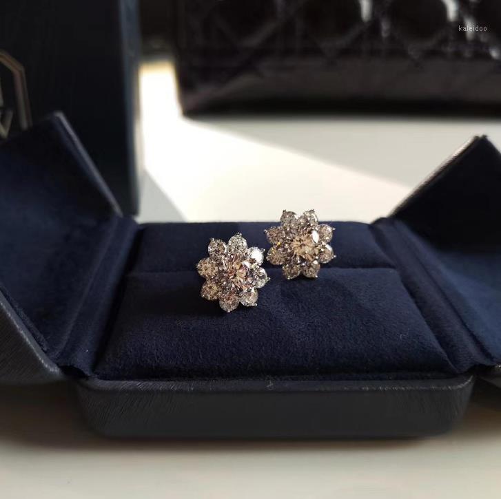 

Stud Wedding Jewelry Earrings 925 Silver Gold Plated High Quality Diamond Flower For Women1