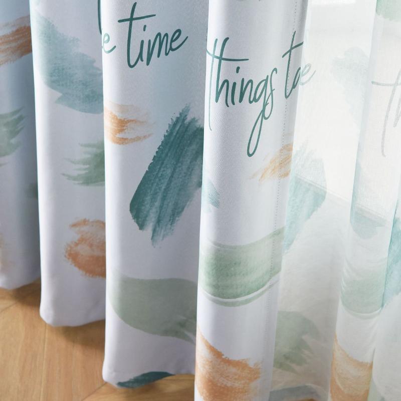 

Green Orange Leaf Painting Blackout Curtains For Bedroom Modern Simple English Letter French Window Drapes JS264C, Tulle