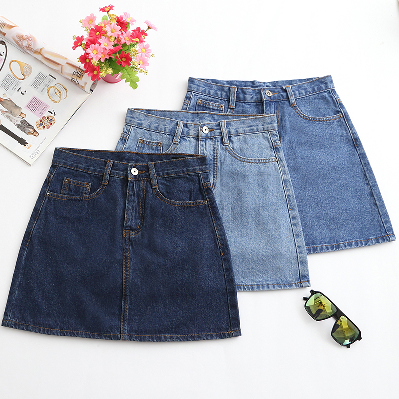 

2021 New Denim High Waist A-line Mini Skirts Women Summer Single Button Pockets Style Female Gilrs Saia Jeans Black Blue Jean Skirt G3sd, White
