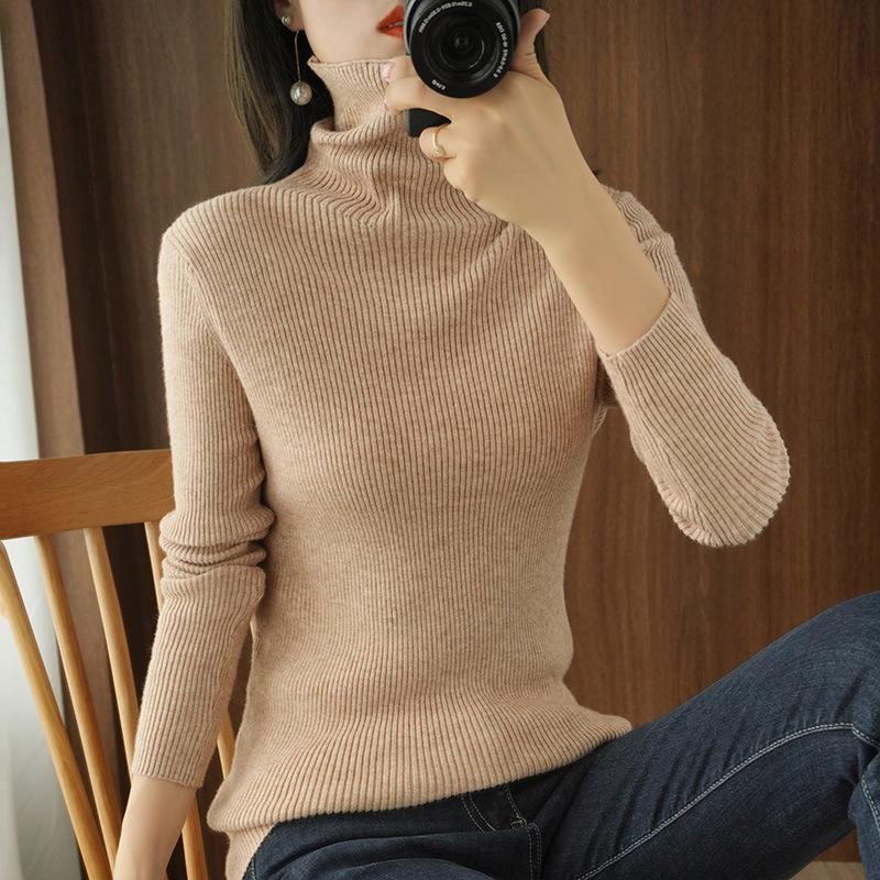 

Autumn and winter sweater women' thin pile collar self-fitting long-sleeved short pullover turtleneck sweater shirt big tide, Black