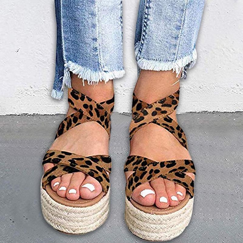 

Adisputent Women's Large Size 43 Leopard Sandals Women Platform Summer Thick Bottom Sandals Women's High Heels Shoes 2020, Black