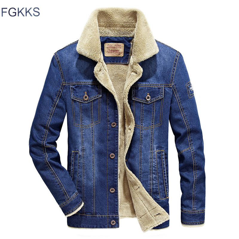 

Brand Men Denim Jacket 2020 Autumn Winter Men's Fashion Aviator Button Warm Men's Jackets Coat, Dark blue