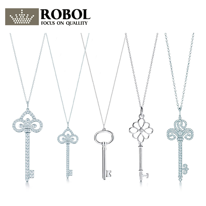 

TF Fashion Statement Necklaces Supplies Micro Pave Zircon Pendant Key Necklace For Women Girl Christmas Gift Jewelry Wholesale, Silver