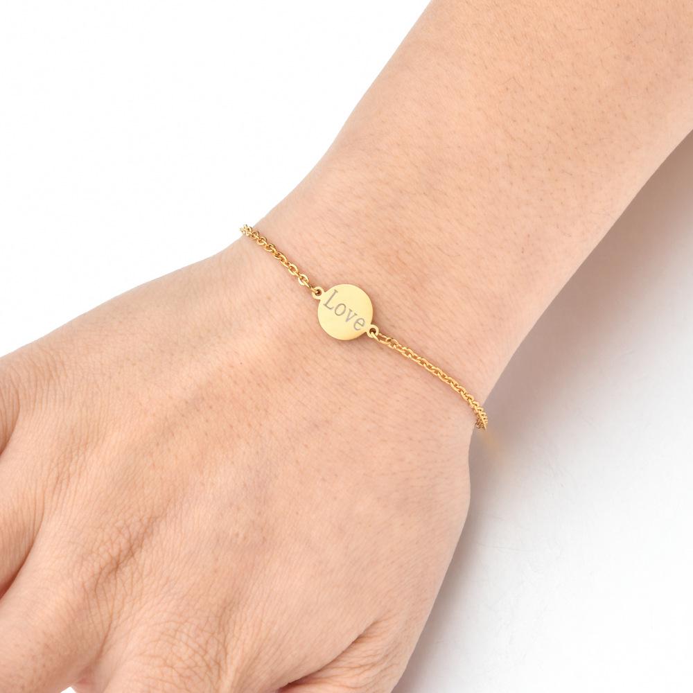 

Letter love stainless steel bracelet gold coin charm women bracelets chains fashion jewelry gift will and sandy