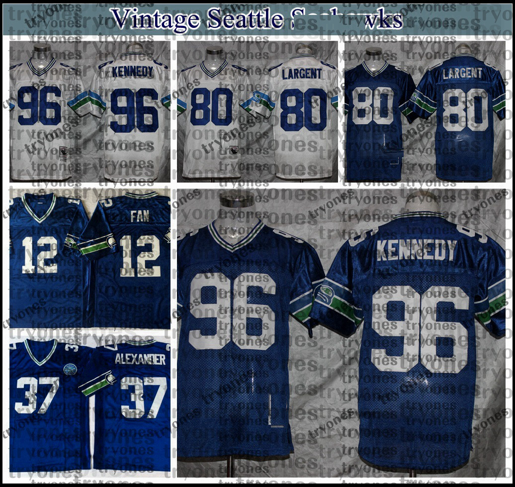 

Vintage Mens Steve Largent 37 Shaun Alexander 80 Steve Largent 12 12th Fan 96 Cortez Kennedy Stitched Football Jersey embroidery Blue BB7, Black;red