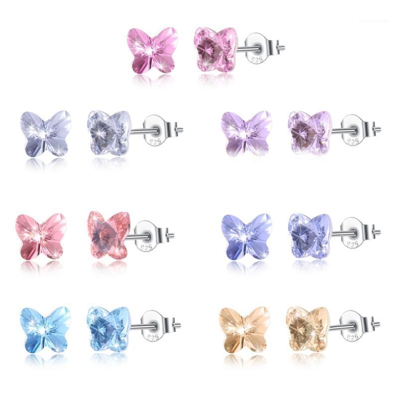 

LEKANI Crystals From ELEMENTS Butterfly Stud Earrings Cute Piercing S925 Silver Simple Fine Jewelry For Women Girls1