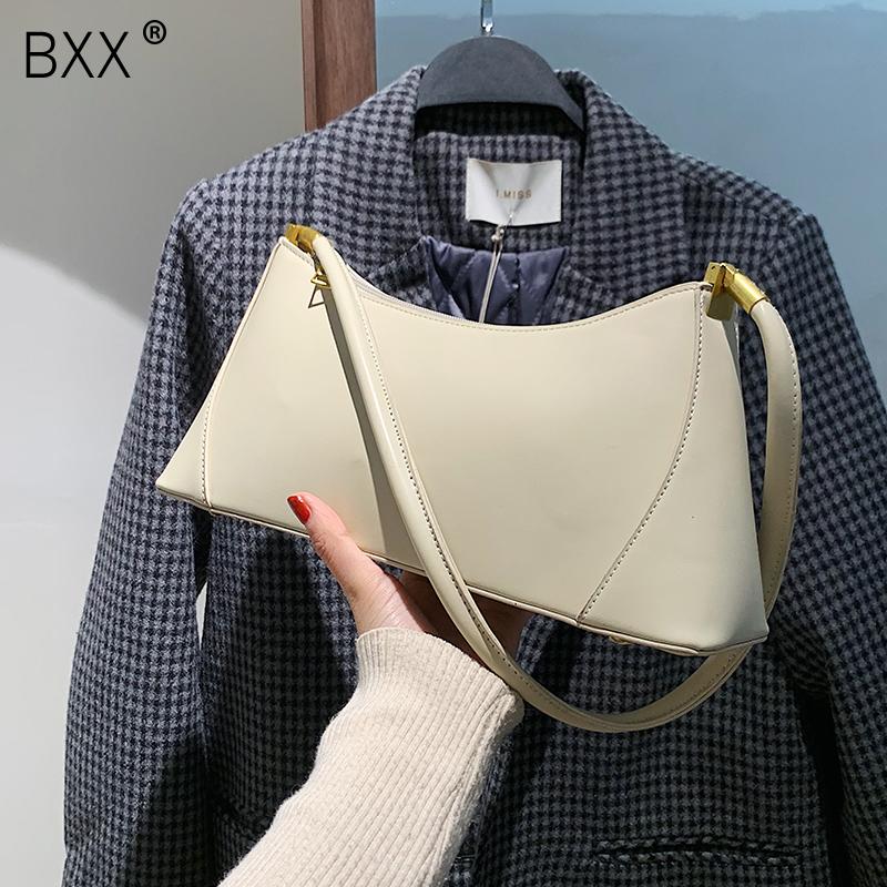 

[BXX] Vintage PU Leather Bags For Women 2021 Spring Fashion Shoulder Hand Bag Lady Trend Handbags and Purses HQ972, Black
