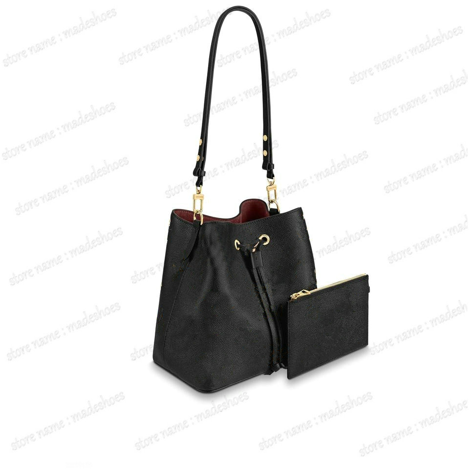

Neonoe MM Bucket Bag Monograms Empreinte Leather Cross Body Women Luxurys Designer Neo Noe 2PC Drawstring Bags Black / Beige
