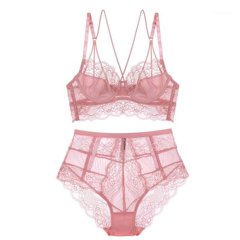 

French underwear ultra-thin lace sexy push up bra set and waist-high panties beauty back pack for women lingerie plus size D cup1, Black