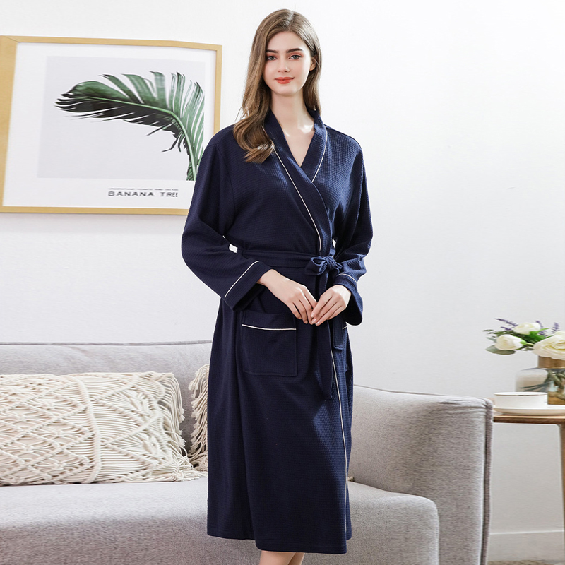 

2021 New Korean-style Spring Women Will See Elegant Ladies'bathrobes Solid Feminine Homewear Shirt with Low-cut v Kimono Stripes Sleepwear F, Blue