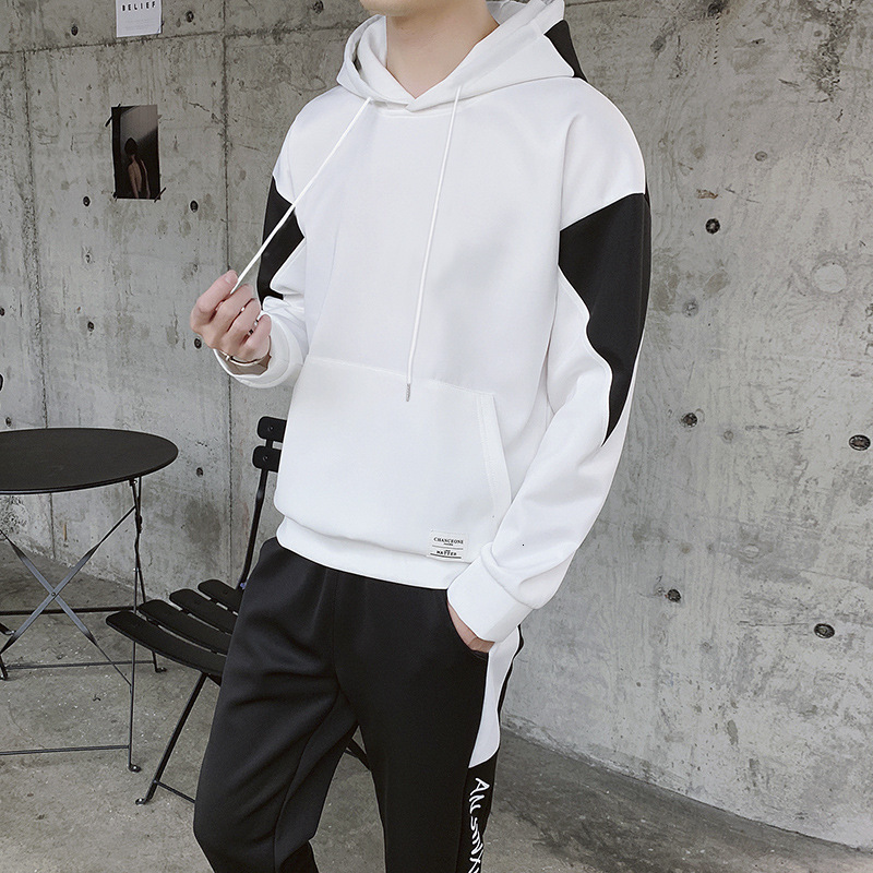 

2021 New Streetwear Men's Sportswear Sets ( Hoodies+joggers ) Sports Suit Set Man's Tracksuit Men Patchwork Hip Hop Hoody Xkgc, Black