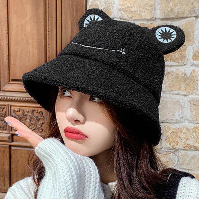

Wide Brim Hats Plush Cute Frog Bucket Hat Women Fashion Winter Warm Faux Fur Cloche Girls Casual Streetwear Windproof Fisherman Cap, B-khaki
