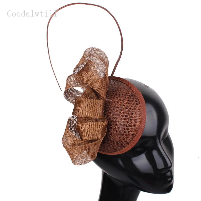 

Brown Wedding Fedora Cap Formal Dress Event Fascinators Hair Hoops Gorgeous Women Millinery Cao Party Linen Headpiece, White