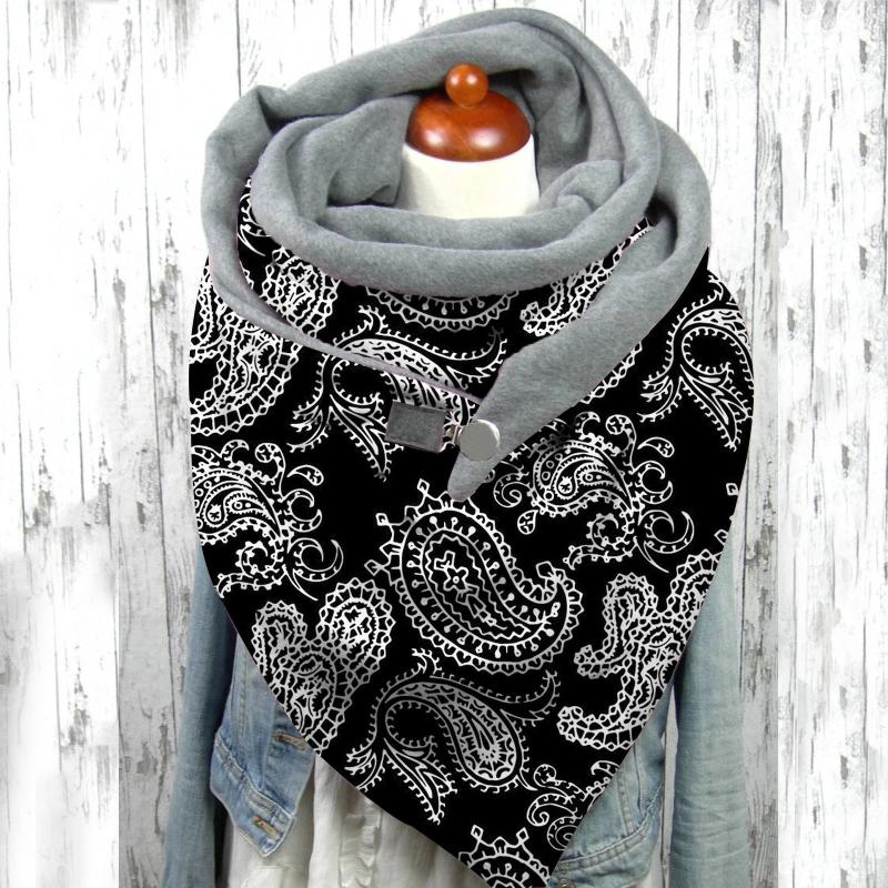 

Christmas Scarf Women Vintage Print Button Soft Wrap Casual Winter Warm Scarves Shawls 2020 Knitted Women's Scarf