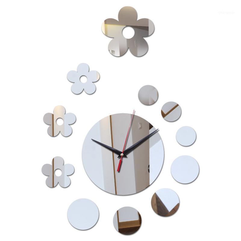 

New design mirror acrylic wall stickers flowers decoration wall clocks diy quartz watches for gifts clock1