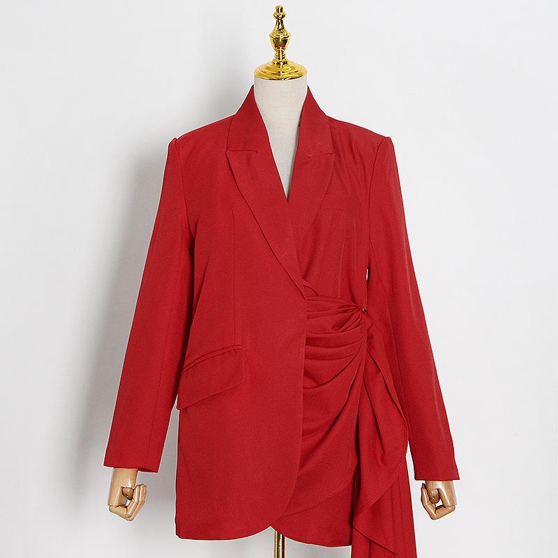 

HIGH STREET New Fashion 2021 Designer Stylish Trench Women' Notched collar Long Sleeve Drape Ruffles blazer coat, Black