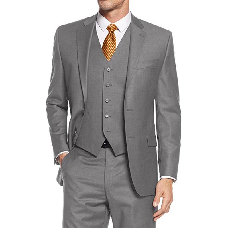 

3 Piece Gray Groom Tuxedos for Wedding Notched Lapel Classic Fit Custom Business Party Men Suits Set Jacket Pants Vest, Red