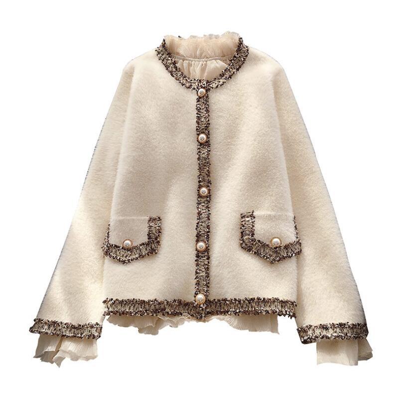 

Female Coat Small Fragrance Style 2021 Autumn and Winter Broad Jacket Loose Women's Clothing P1696 Ylbh, White