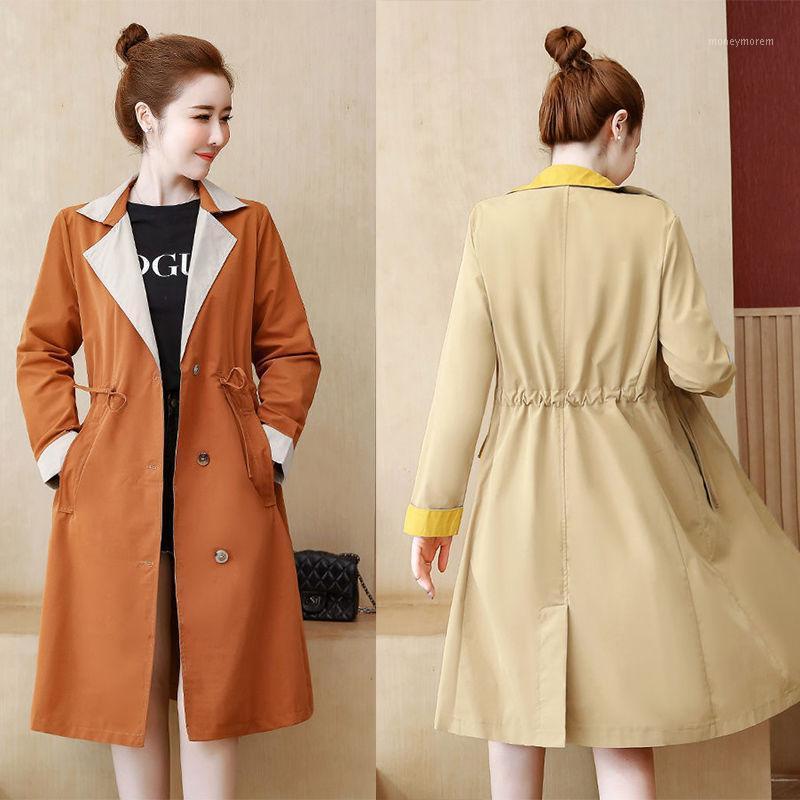 

2020 New Fashion Spring Autumn Women Casual Oversized Large Pockets Coats Female Chic Vintage Loose Meidum Long Trench Coat S1961, Khaki
