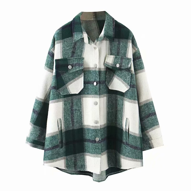 

2021 New Streetwear Women in Thick Wool Shirts Fall Fashions Ladies Plaid Chic Shirt Oversize Casual Tops Girls Sweaters EEE0, Dark grey