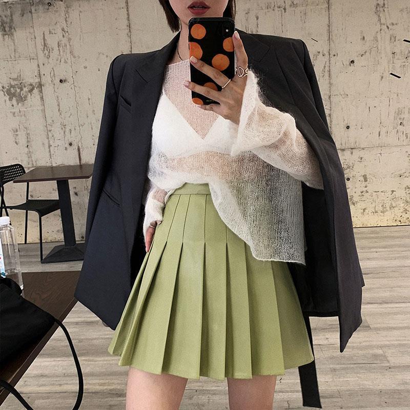 

Lady Pleated Skirt Women' Autumn and Winter Korean Loose Slimming High Waist A- Line Mujer Faldas Skirt P370, Black