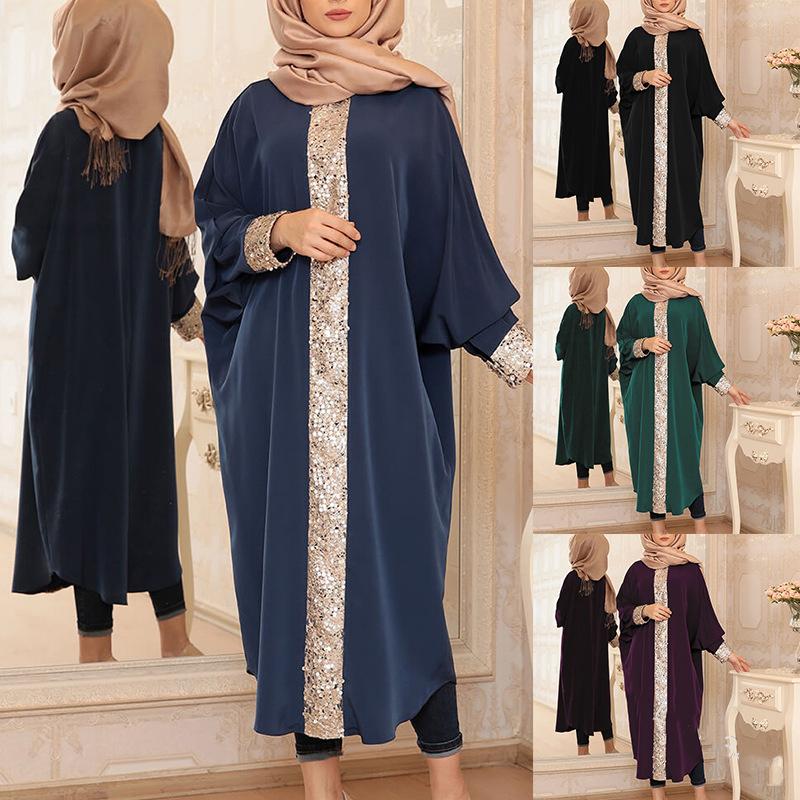

Casual Muslim Abaya Dubai Caftan Sequins Bat Sleeve Dress Islamic Clothing Turkish Arabic Abaya For Women Musulmane Ramadan Robe