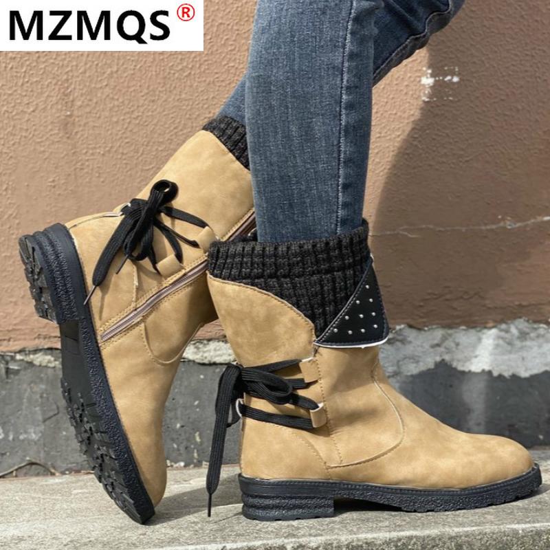 

2020 New Mid Calf Boots Winter Women Snow Boots Cowboy Style Knee High BotasSewing Platform Shoes Ladies Warm Shoes Causal, Black