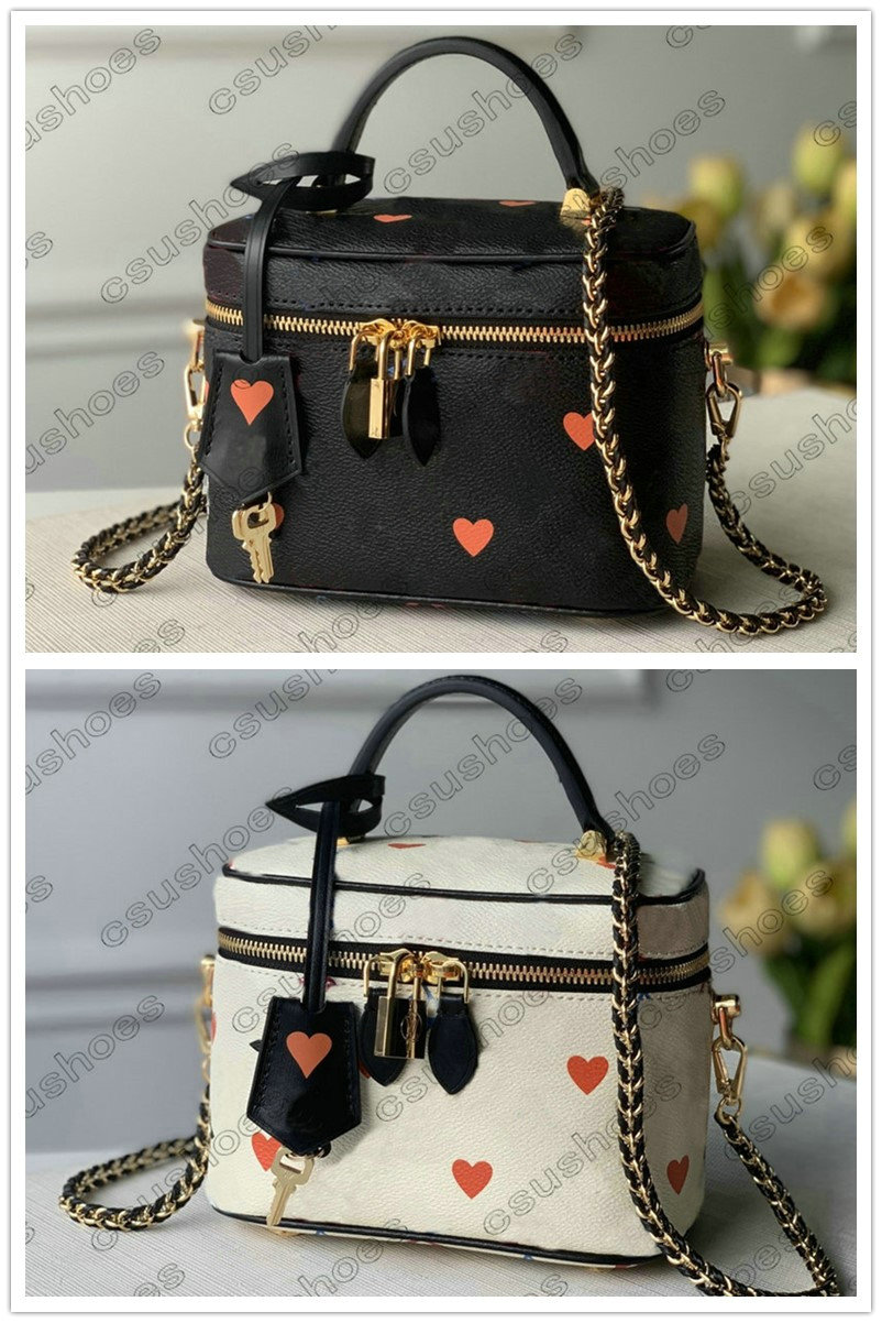 

GAME ON M57482 VANITY PM Cross Body Womens Mini Handbags Leather Black White Canvas Flowers Letter Hearts Chain Bags