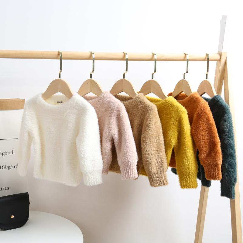 

Autumn Winter Kids Girls Fur Sweater Tops 0-5Y Long Sleeve Pullover Solid Warm Sweater Outfits, Green