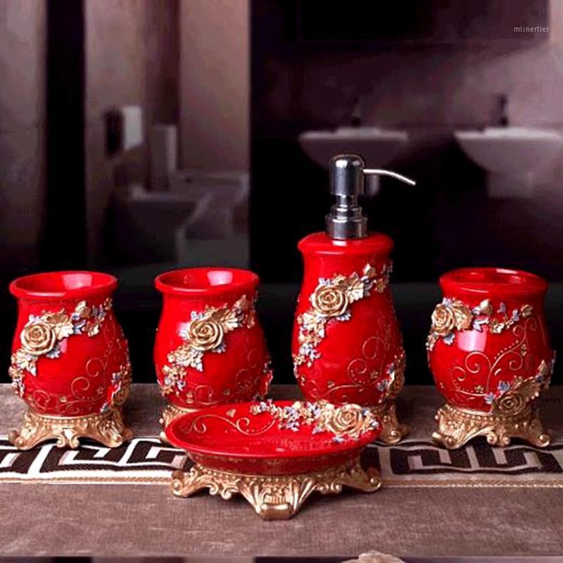 

New Arrival European Style Resin Bathroom Accessories Set 5 Pieces Home Decor Wedding Decoration House-warming Gift Set1