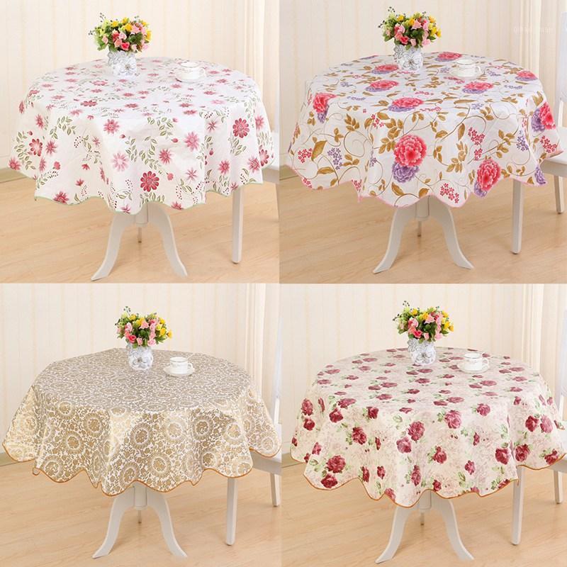 

Round Table Cloth Plastic Waterproof Oilproof Table Cover Floral Printed Lace Edge Anti Coffee Simple Printing Tablecloth1, 03