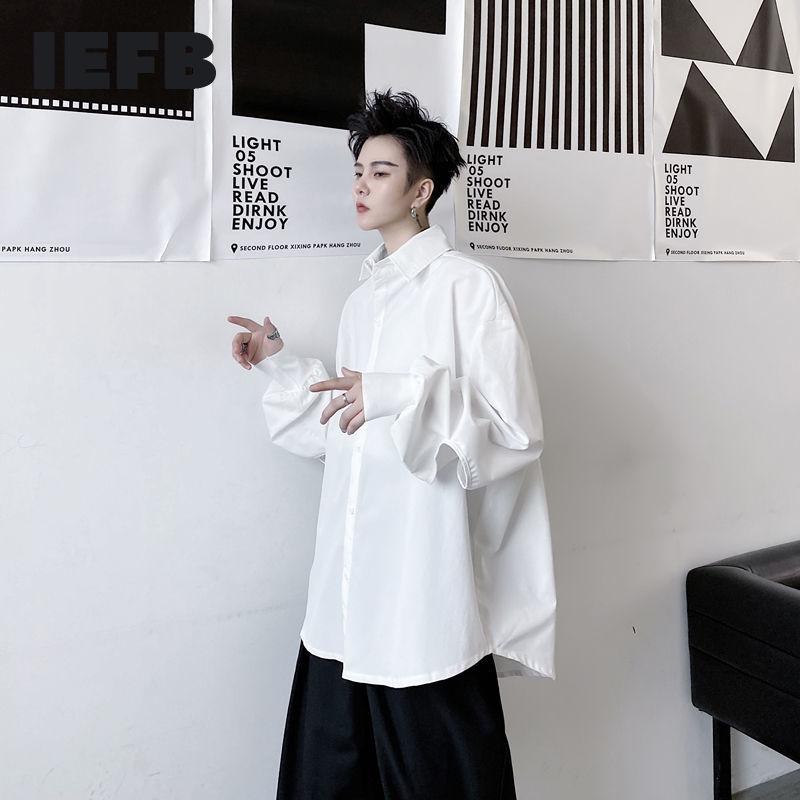 

IEFB /men's wear 2020 Autumn large size long sleeve niche design black white shirt for male 2020 autumn new hollw out cuff tops