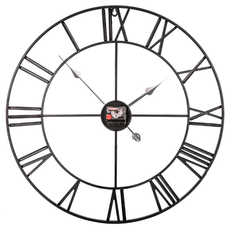 

60cm Retro Iron Roman Numerals Mute Wall Clock Battery Operated Wall Clock for Living Room Decor - Black